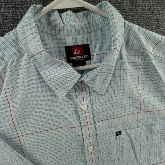 Quiksilver Button Up Shirt Short Sleeve Men Skate Surf Blue Check XL Woven Adult - Picture 8 of 12